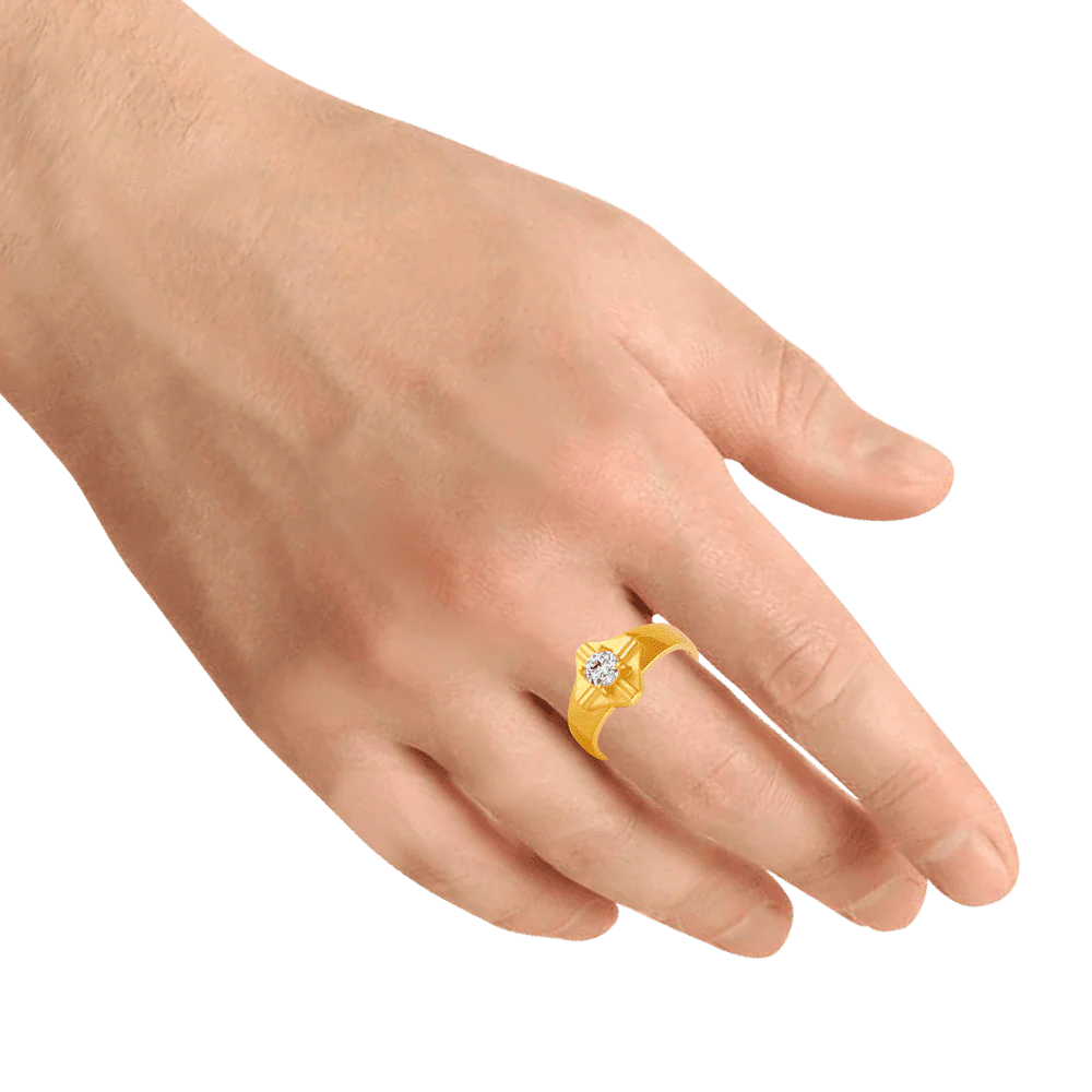 22KT Yellow Gold And American Diamond Ring For Men - Image 2