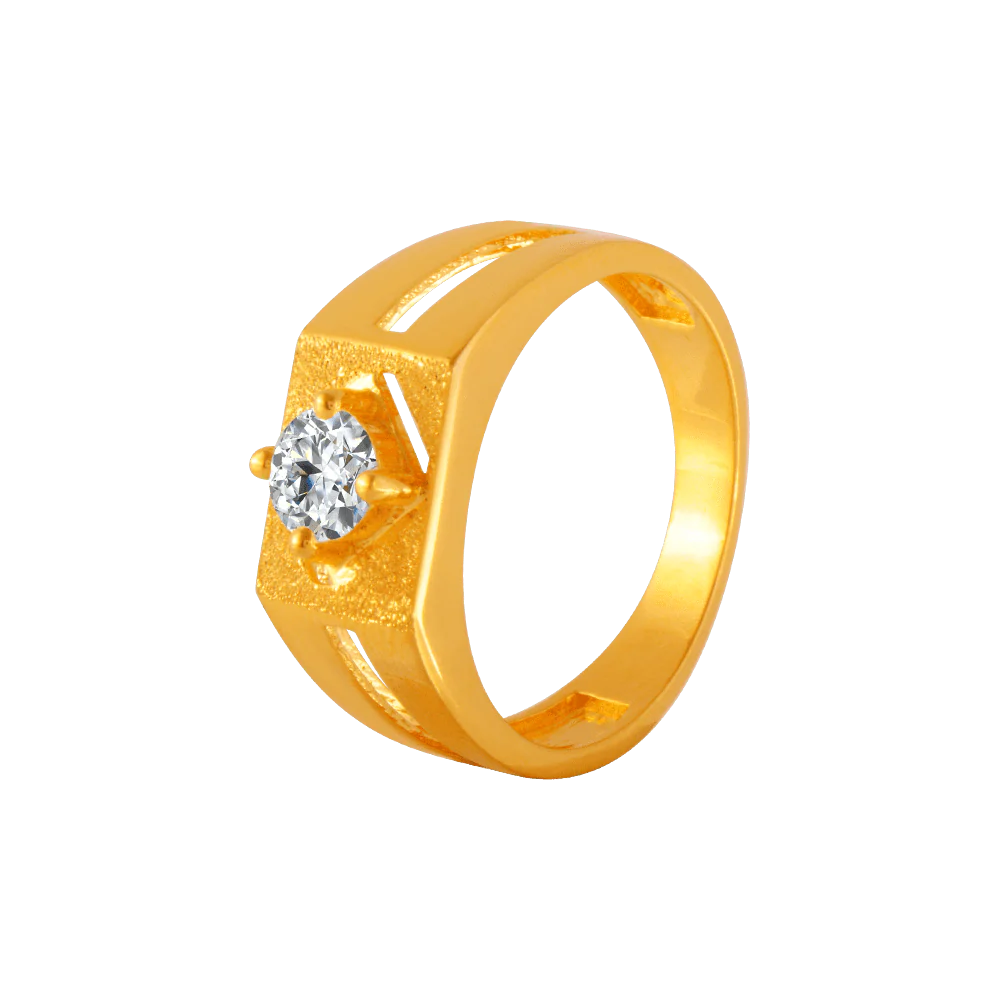 22KT Yellow Gold And American Diamond Ring For Men - Image 3