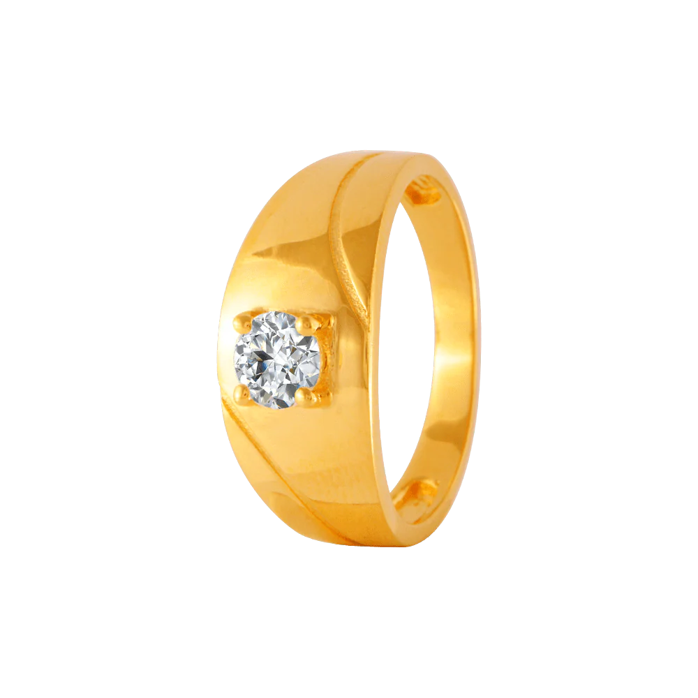 22KT Yellow Gold And American Diamond Ring For Men