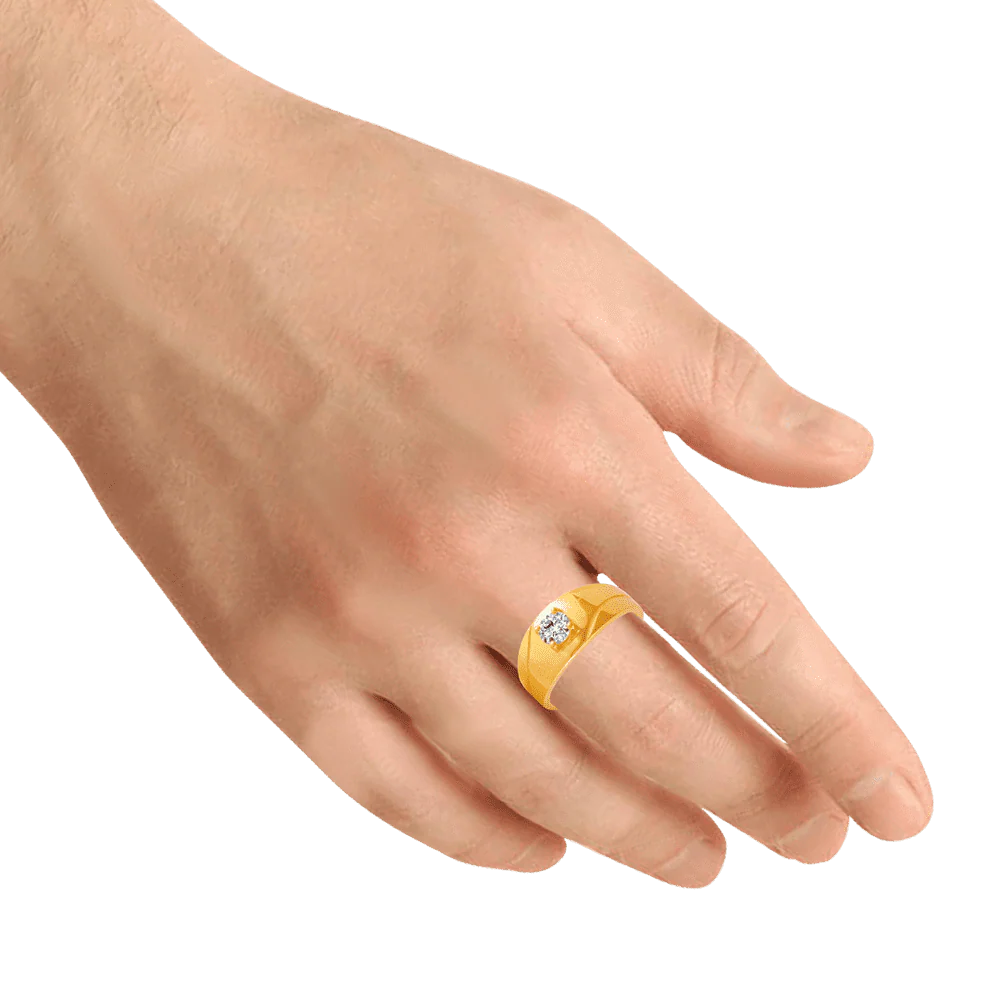 22KT Yellow Gold And American Diamond Ring For Men - Image 2