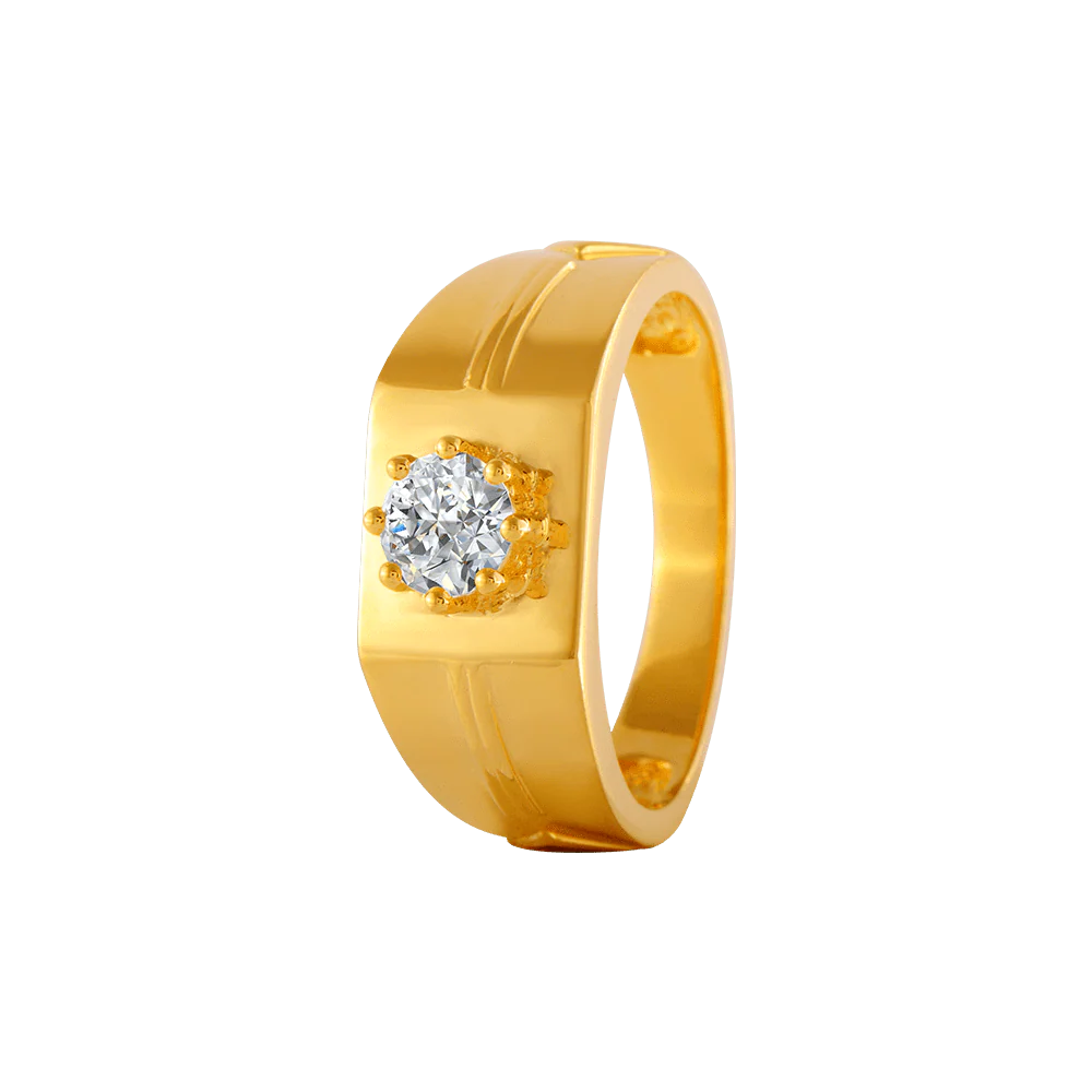 22KT Yellow Gold And American Diamond Ring For Men