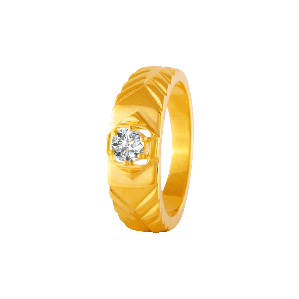 22KT Yellow Gold And American Diamond Ring For Men