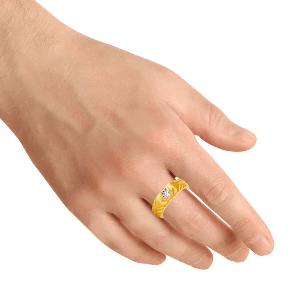 22KT Yellow Gold And American Diamond Ring For Men - Image 2