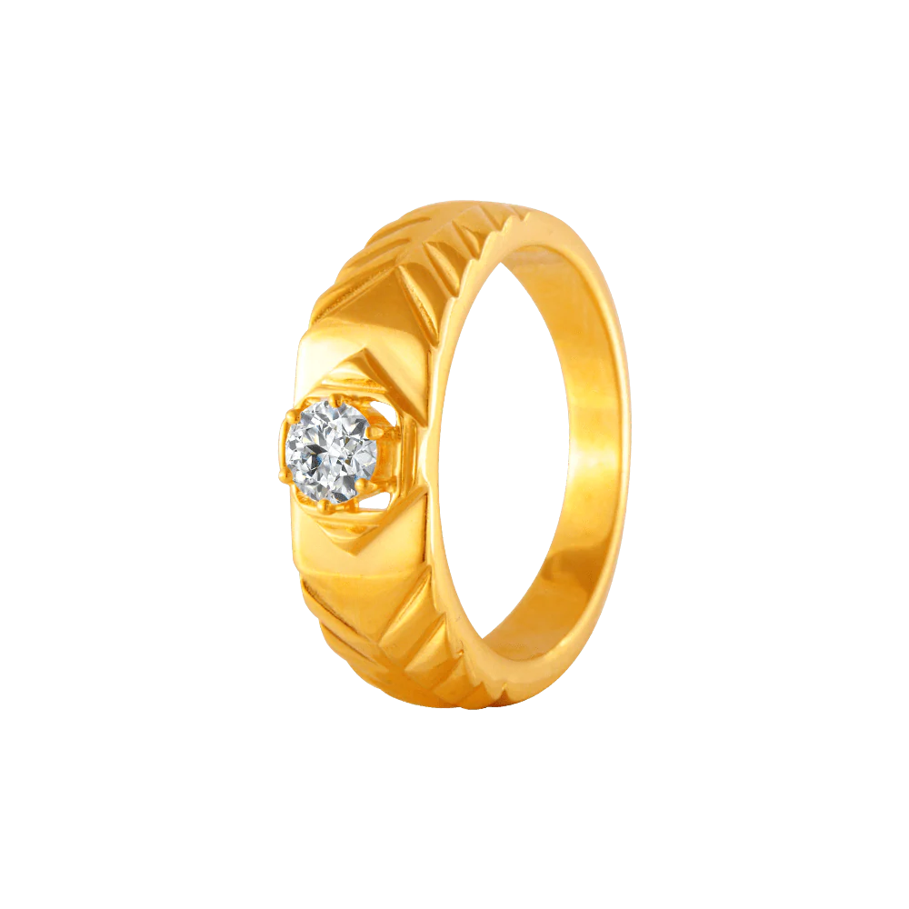 22KT Yellow Gold And American Diamond Ring For Men - Image 3