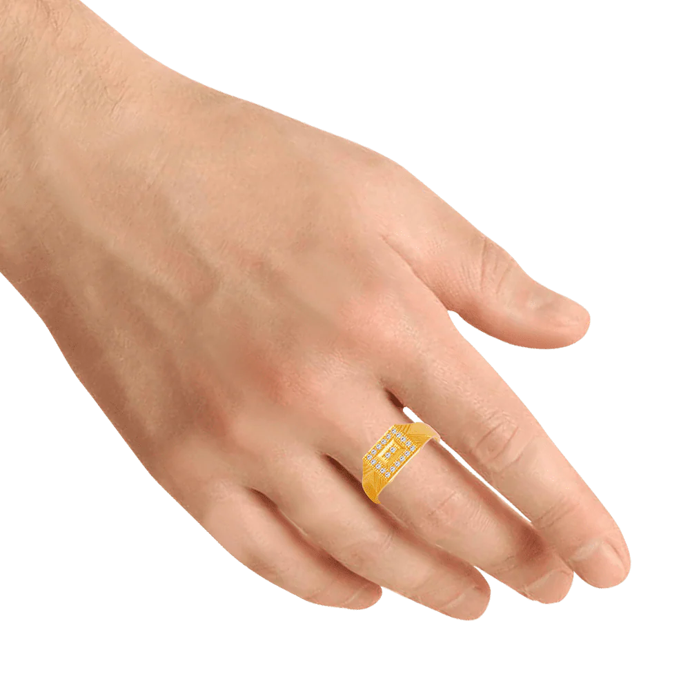 22KT Yellow Gold And American Diamond Ring For Men - Image 2