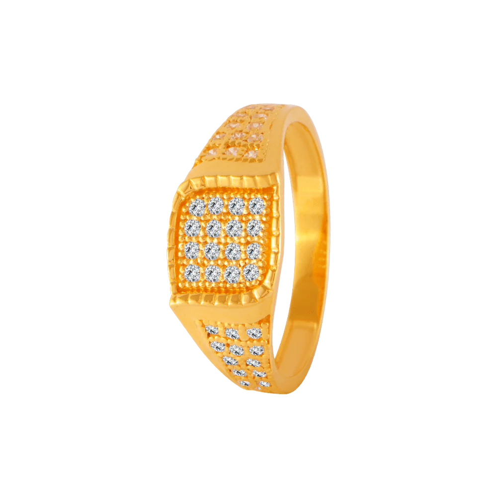 22KT Yellow Gold And American Diamond Ring For Men