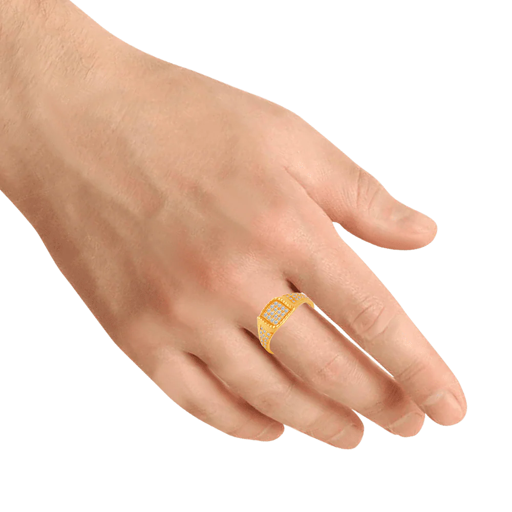 22KT Yellow Gold And American Diamond Ring For Men - Image 2