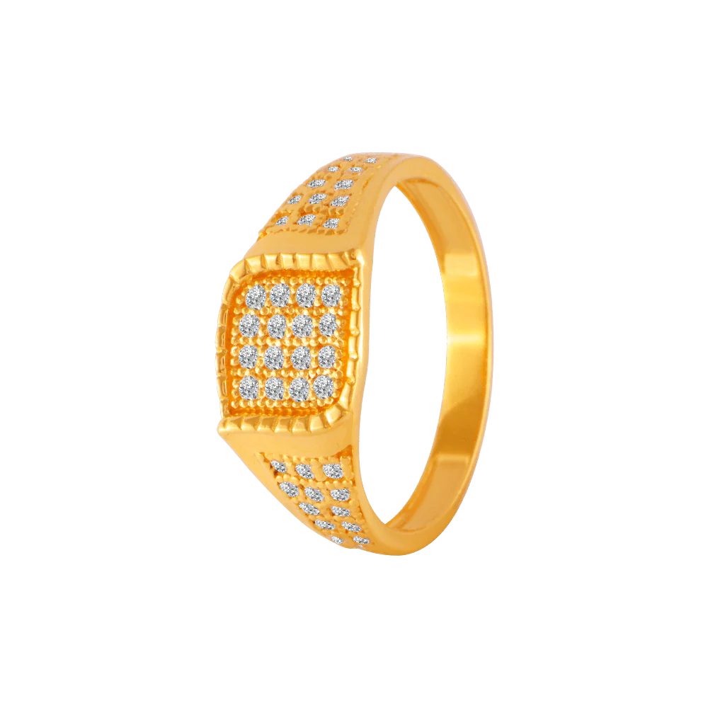 22KT Yellow Gold And American Diamond Ring For Men - Image 3