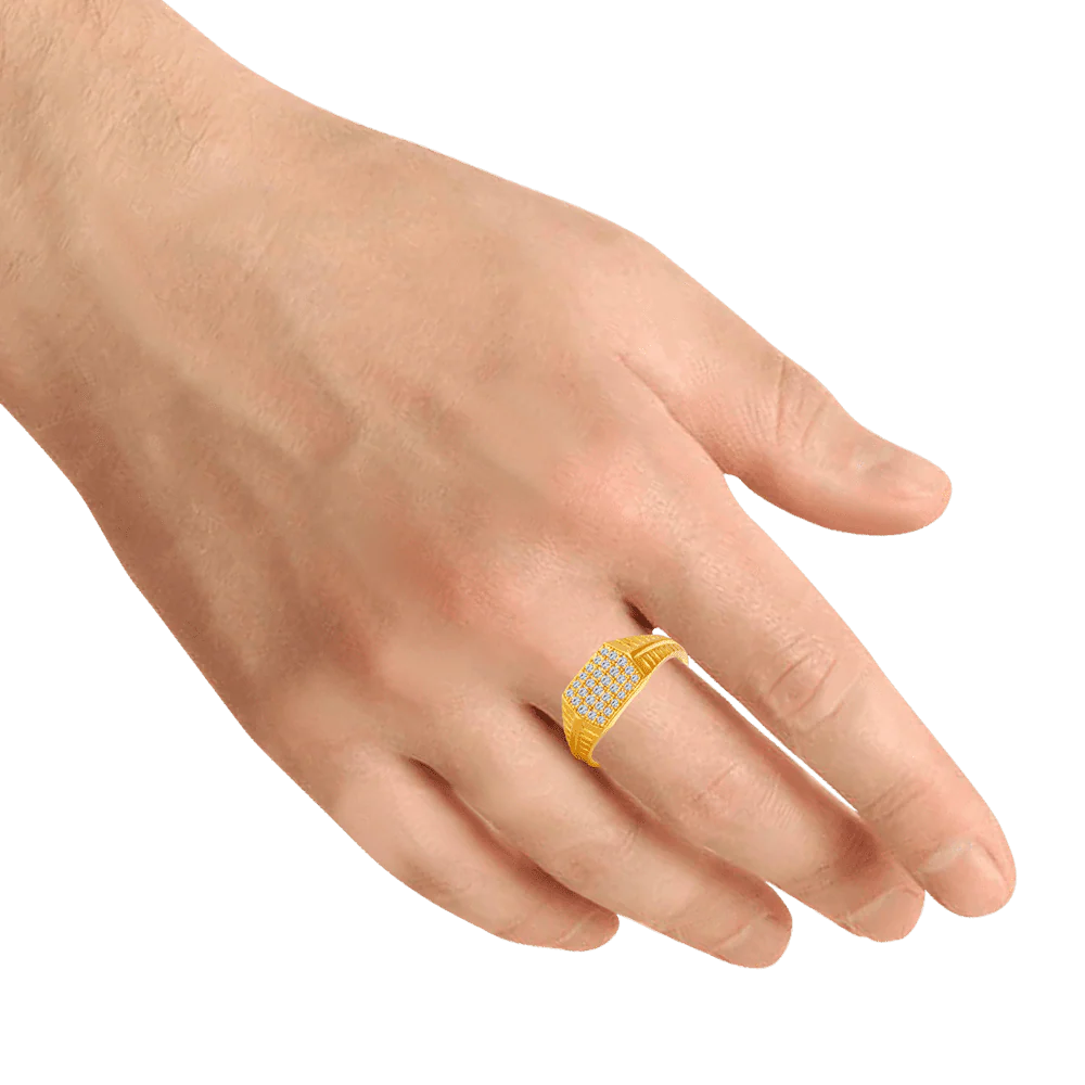 22KT Yellow Gold And American Diamond Ring For Men - Image 2