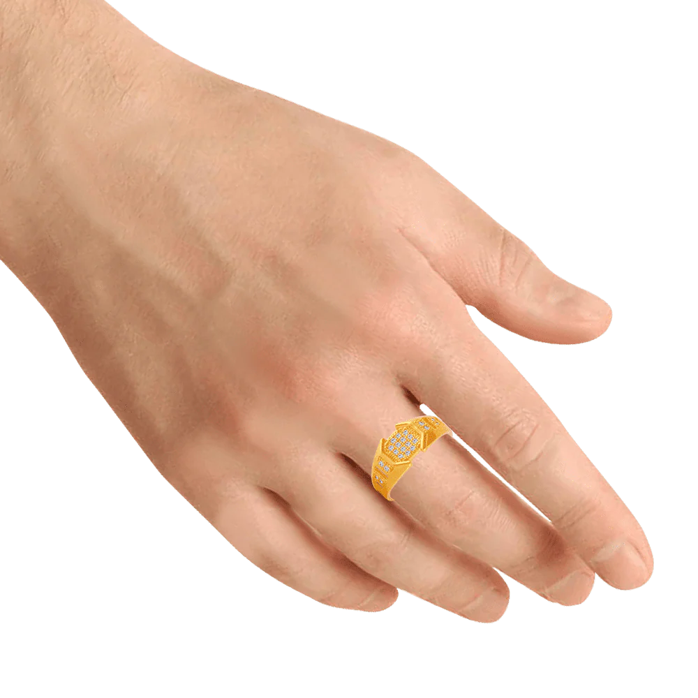 22KT Yellow Gold And American Diamond Ring For Men - Image 2