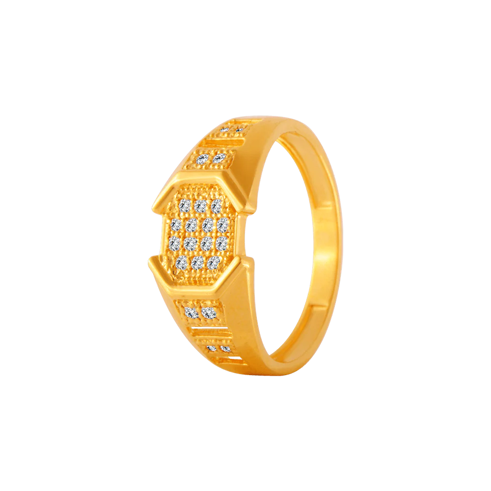 22KT Yellow Gold And American Diamond Ring For Men - Image 3