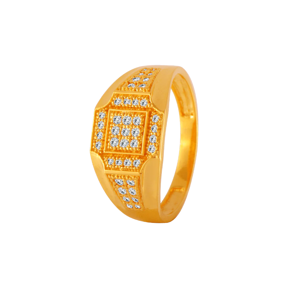 22KT Yellow Gold And American Diamond Ring For Men