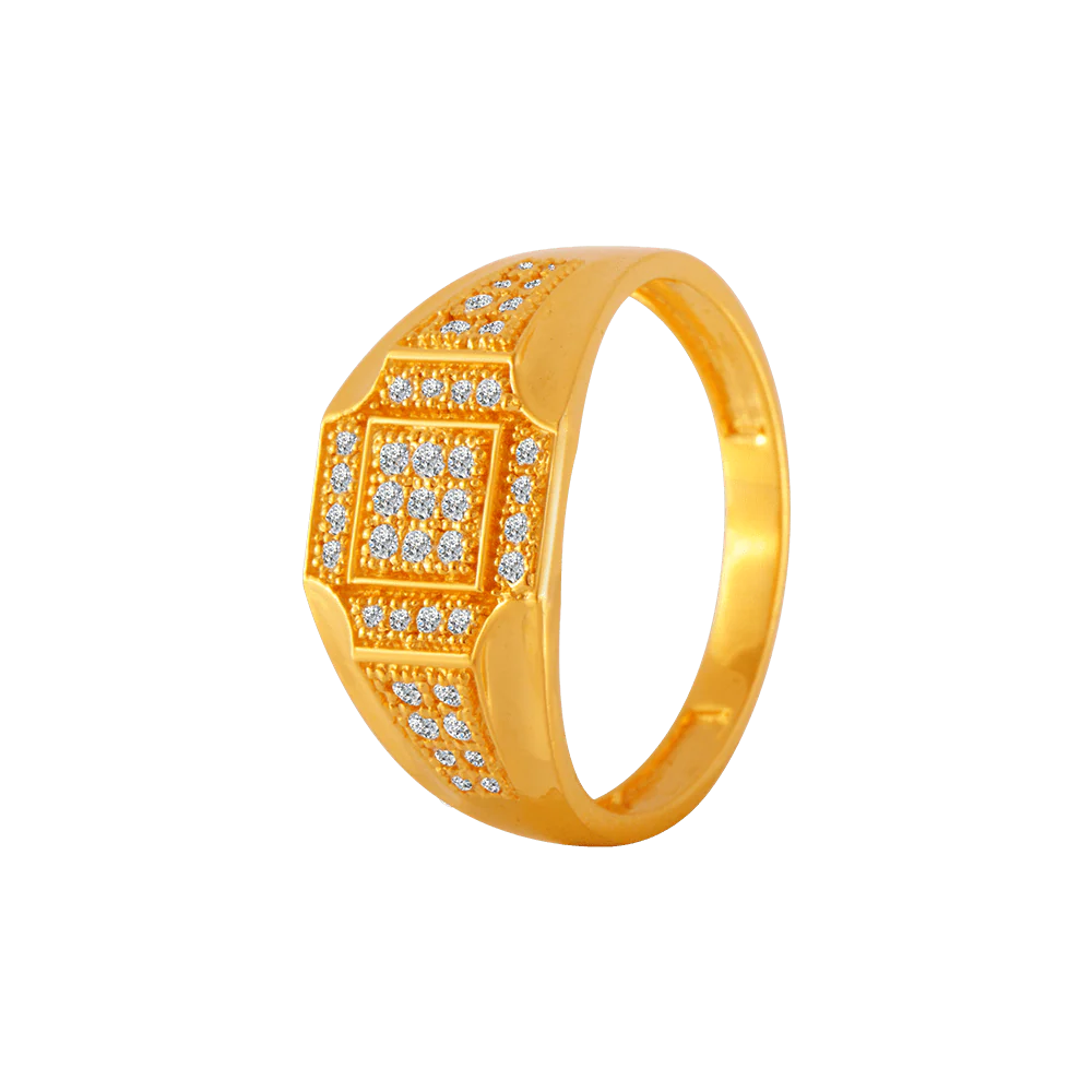 22KT Yellow Gold And American Diamond Ring For Men - Image 3