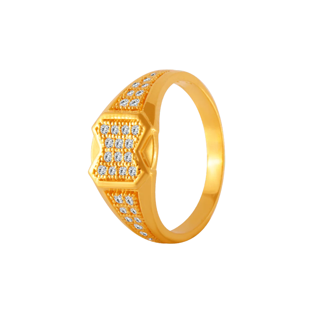 22KT Yellow Gold And American Diamond Ring For Men - Image 3