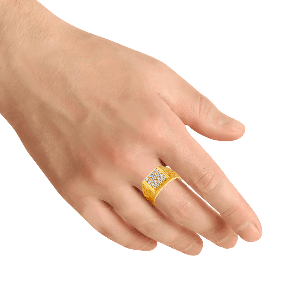 22KT Yellow Gold And American Diamond Ring For Men - Image 2