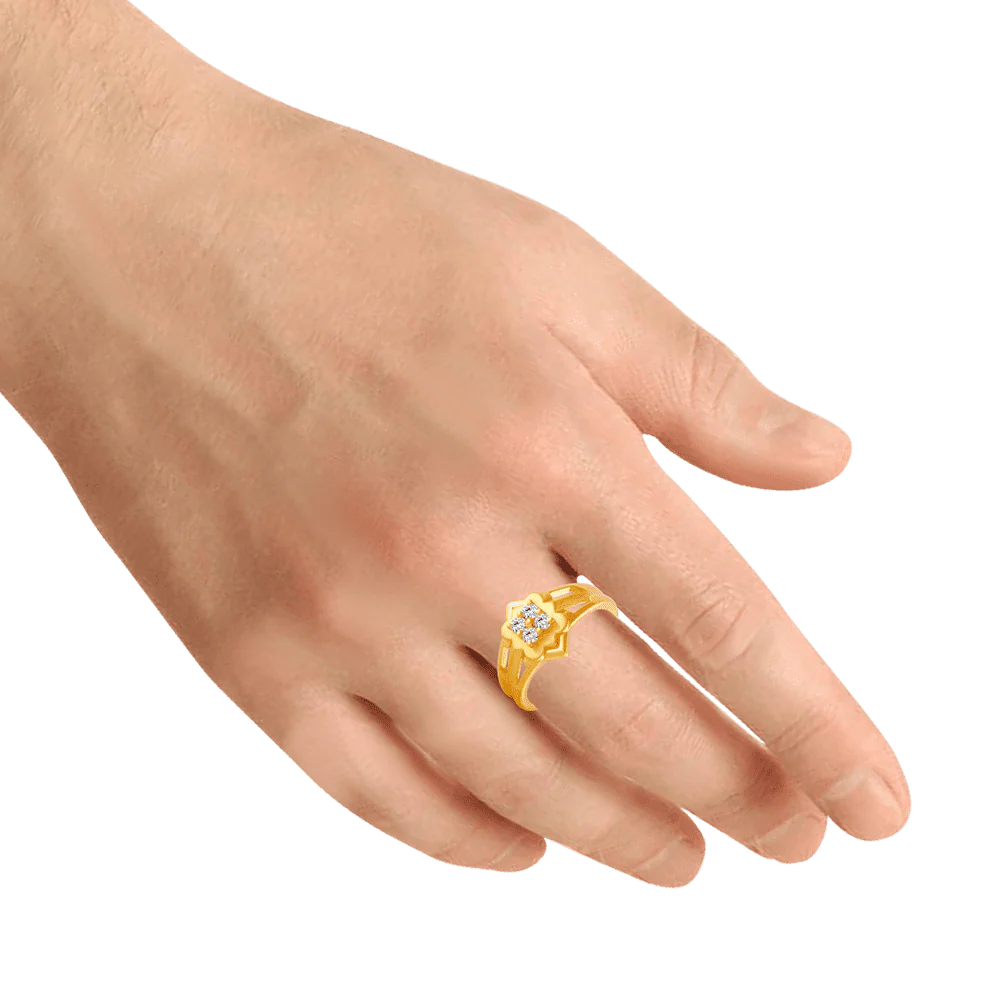 22KT Yellow Gold And American Diamond Ring For Men - Image 2