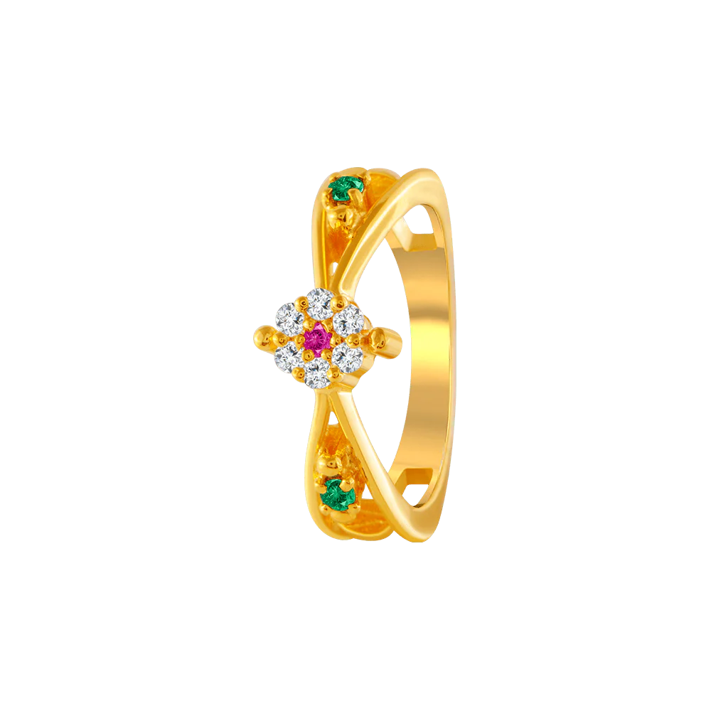 22KT Yellow Gold And American Diamond Ring For Women