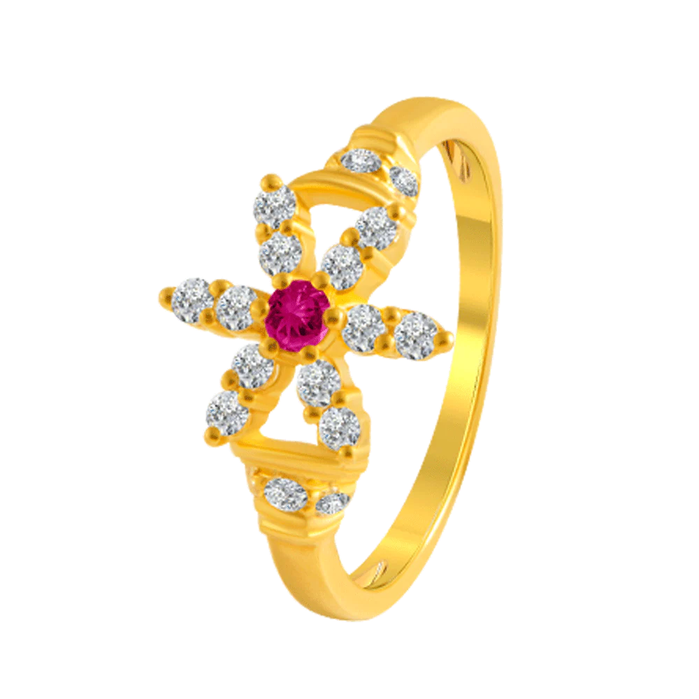 22KT Yellow Gold And American Diamond Ring For Women
