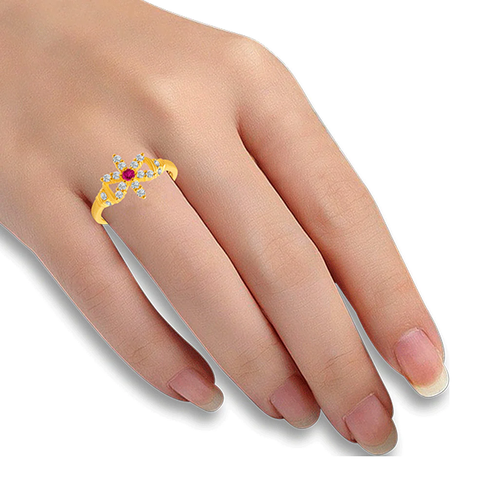 22KT Yellow Gold And American Diamond Ring For Women - Image 4