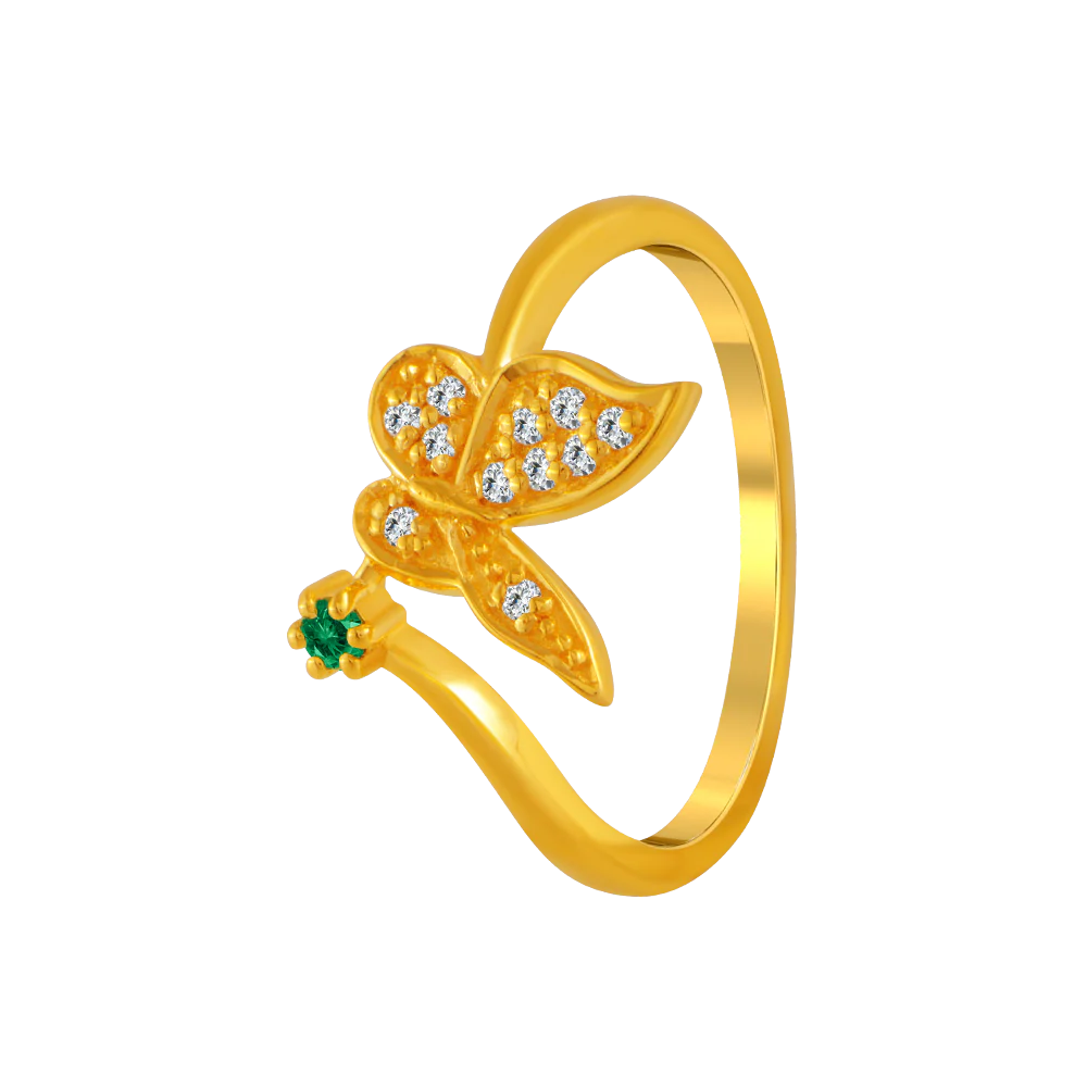 22KT Yellow Gold And American Diamond Ring For Women