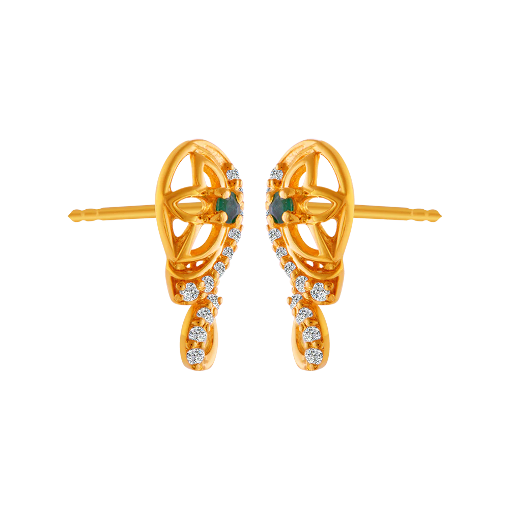 22KT Yellow Gold And American Diamond Stud Earrings For Women - Image 3