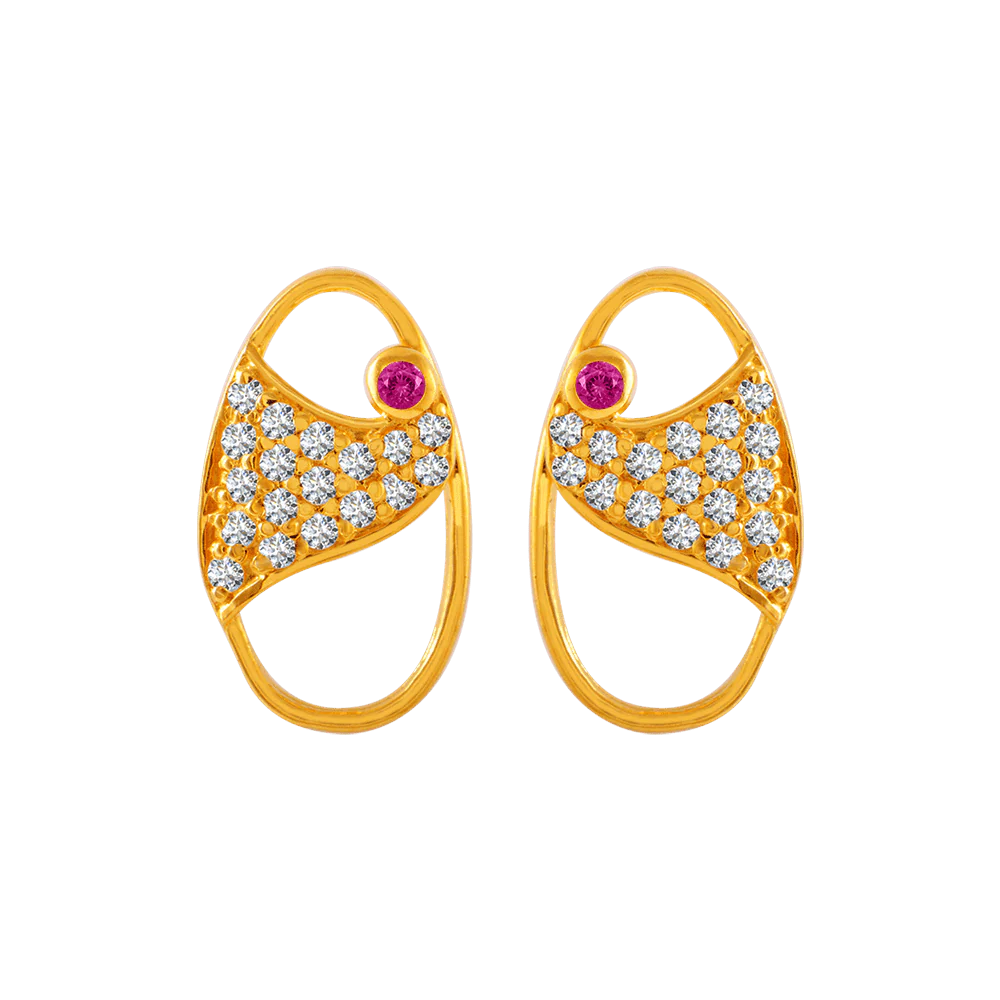 22KT Yellow Gold And American Diamond Stud Earrings For Women