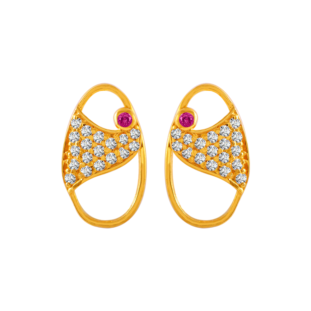 22KT Yellow Gold And American Diamond Stud Earrings For Women - Image 2