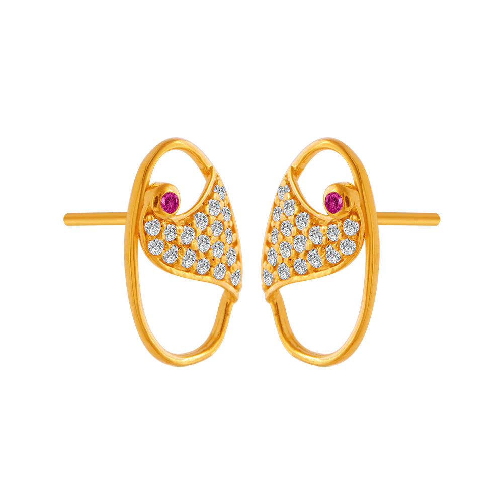 22KT Yellow Gold And American Diamond Stud Earrings For Women - Image 3