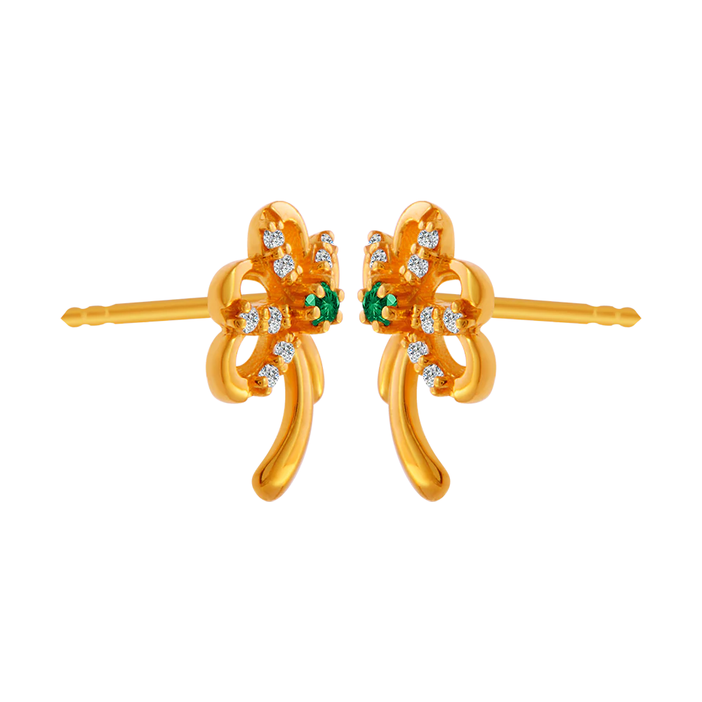 22KT Yellow Gold And American Diamond Stud Earrings For Women - Image 3