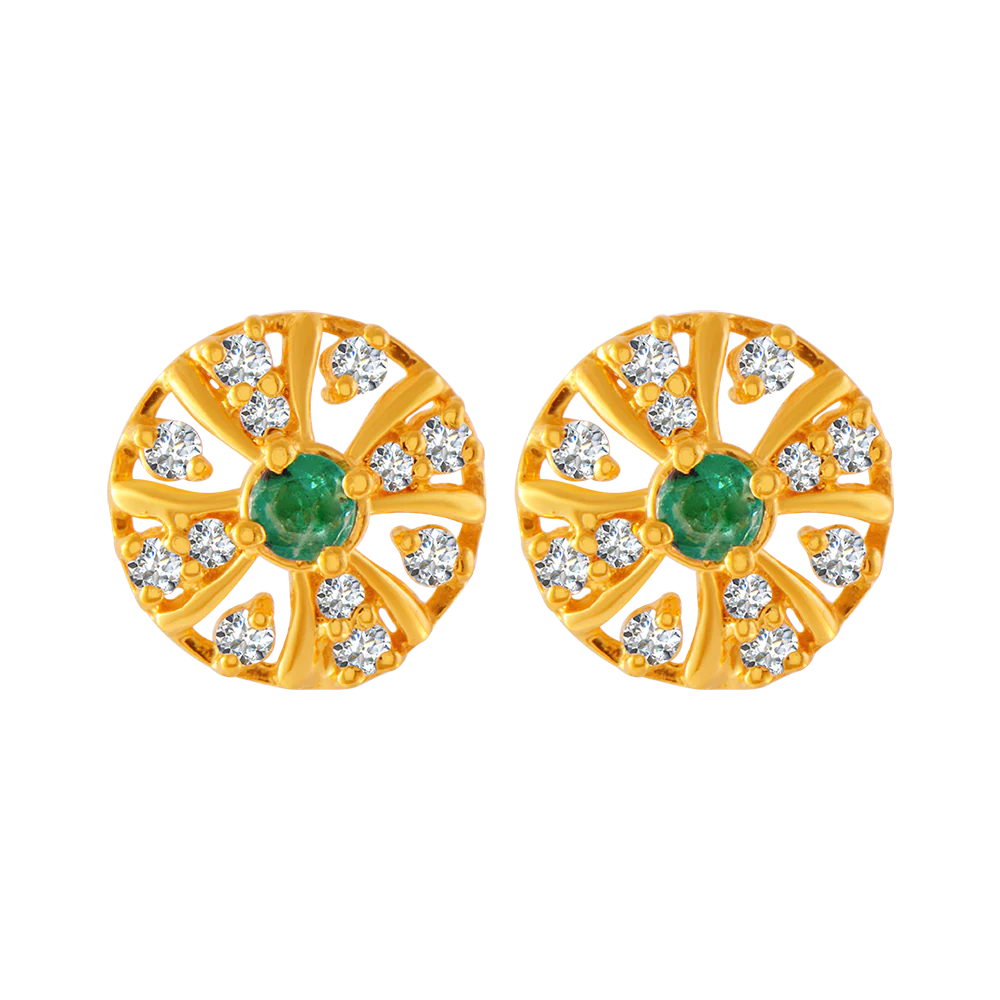22KT Yellow Gold And American Diamond Stud Earrings For Women
