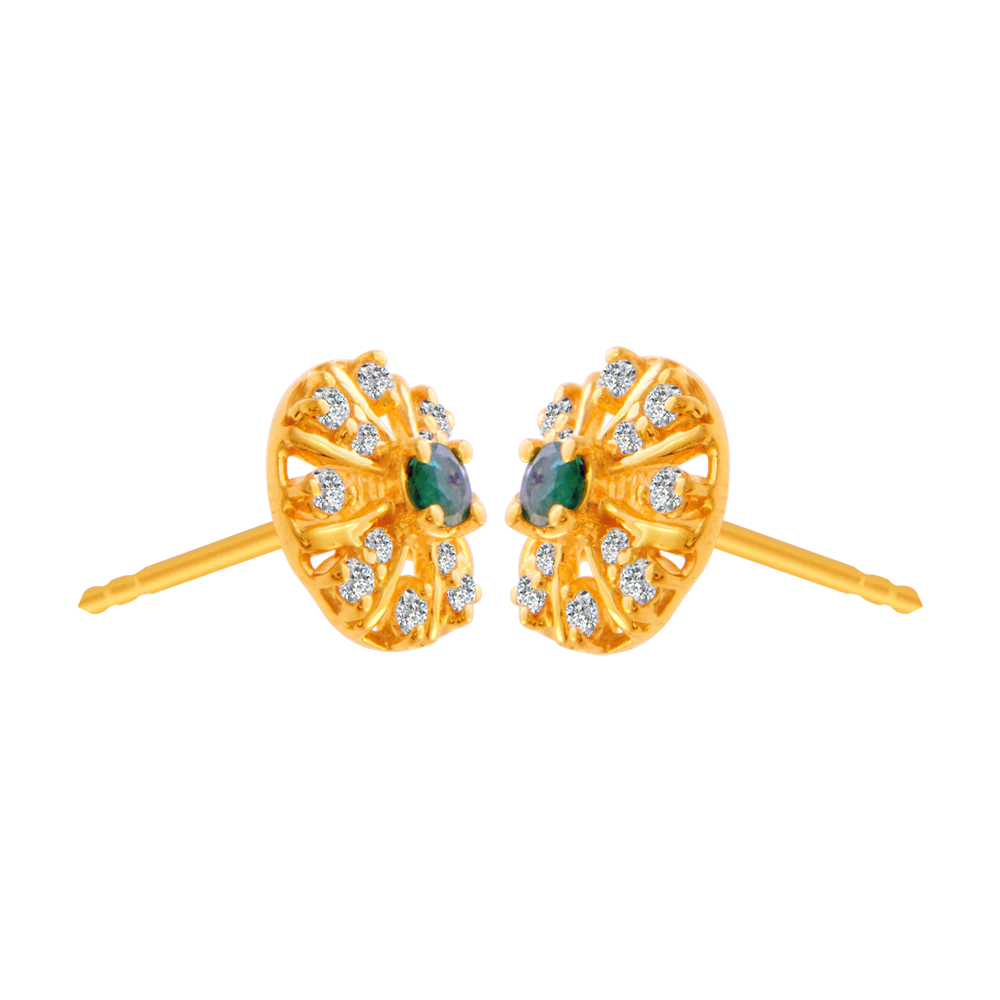 22KT Yellow Gold And American Diamond Stud Earrings For Women - Image 3