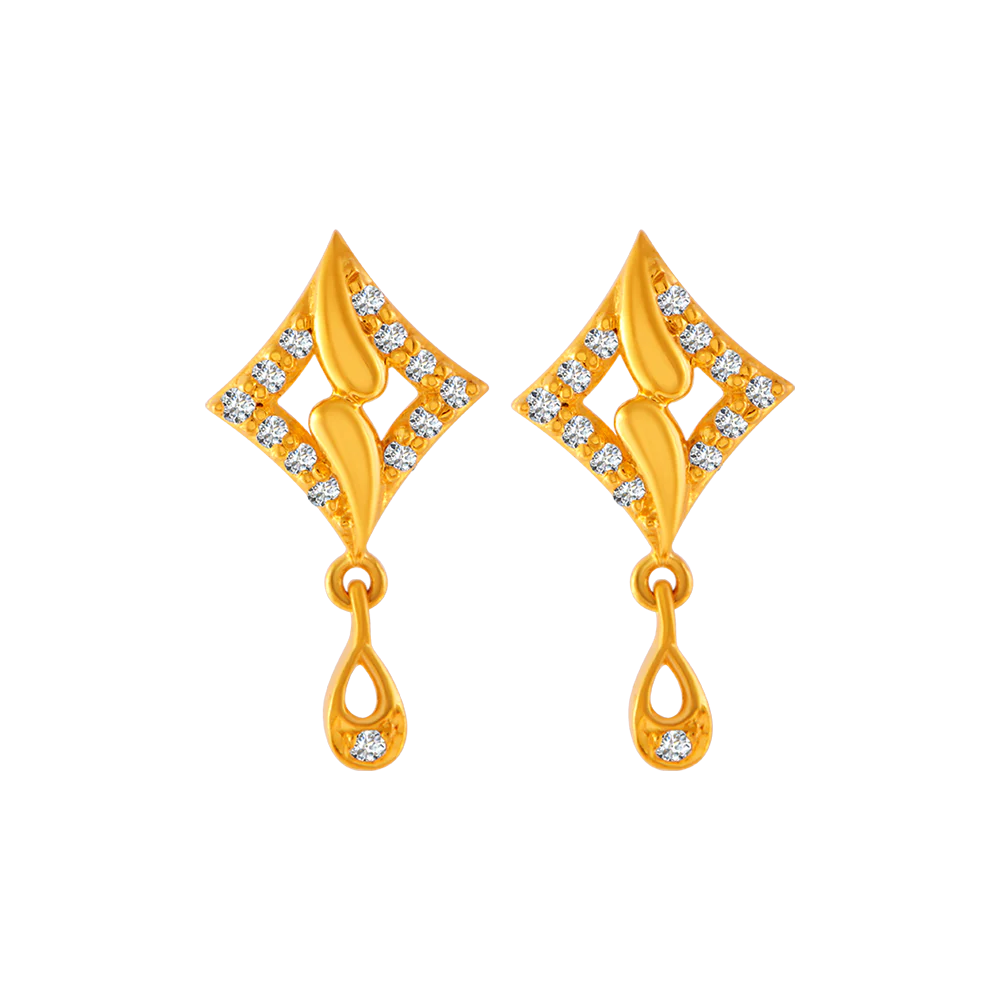 22KT Yellow Gold And American Diamond Stud Earrings For Women