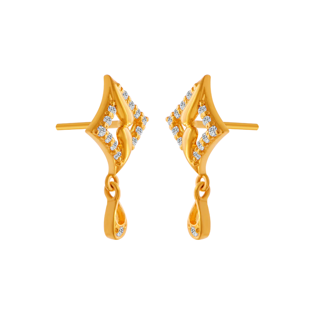 22KT Yellow Gold And American Diamond Stud Earrings For Women - Image 3