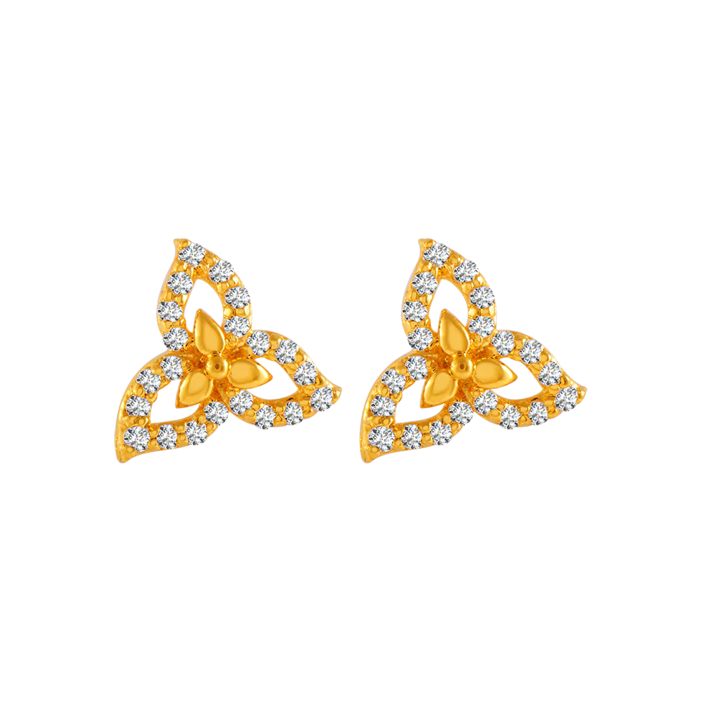 22KT Yellow Gold And American Diamond Stud Earrings For Women