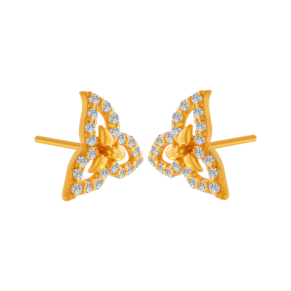 22KT Yellow Gold And American Diamond Stud Earrings For Women - Image 3