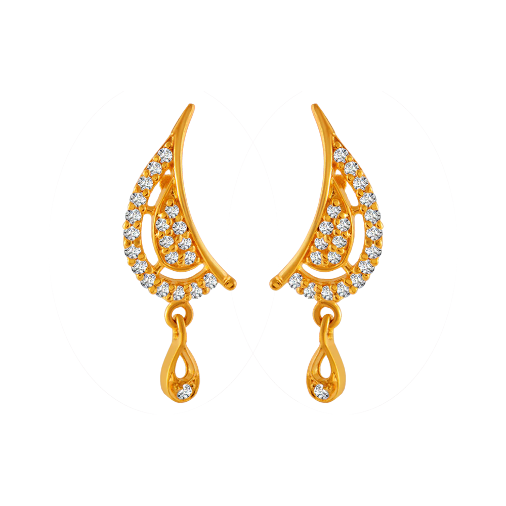 22KT Yellow Gold And American Diamond Stud Earrings For Women