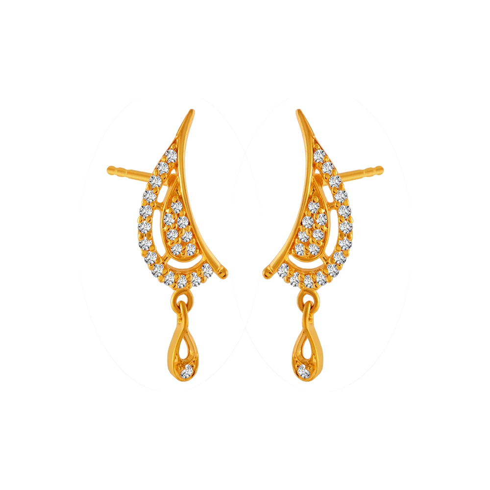 22KT Yellow Gold And American Diamond Stud Earrings For Women - Image 3
