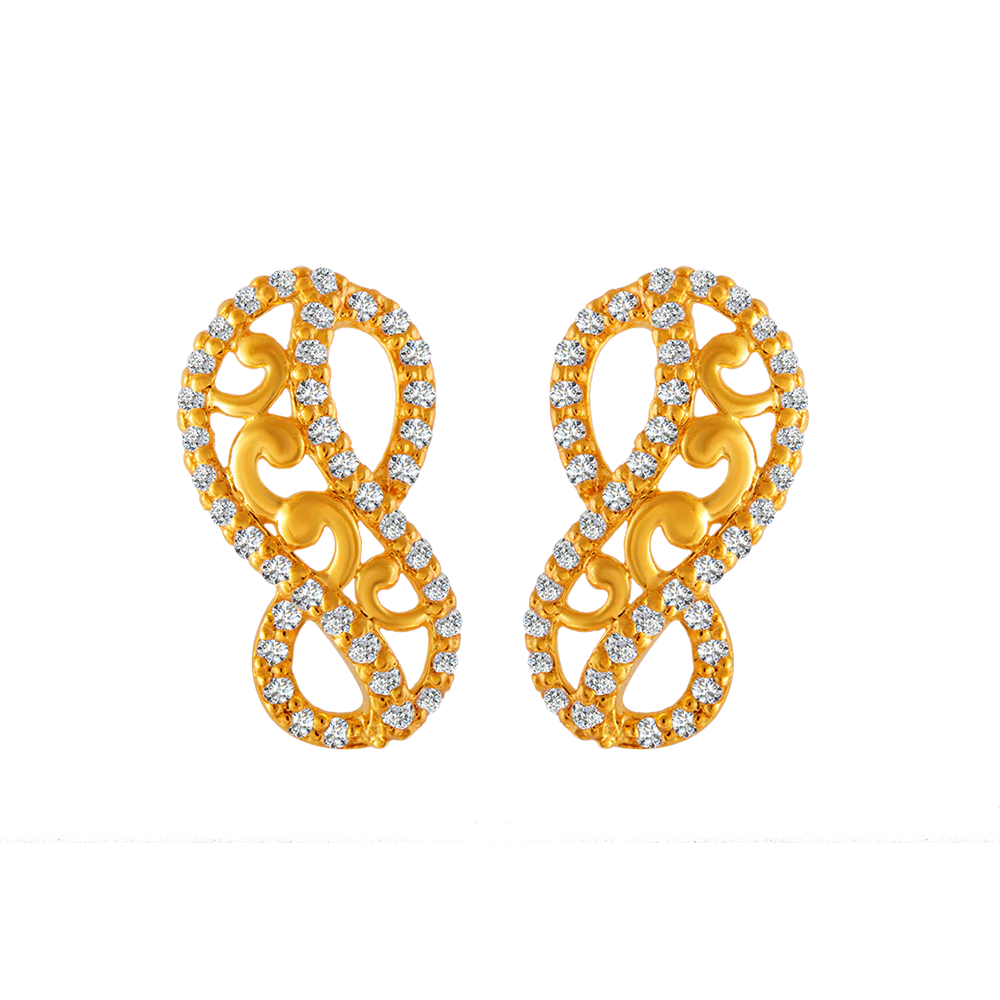 22KT Yellow Gold And American Diamond Stud Earrings For Women
