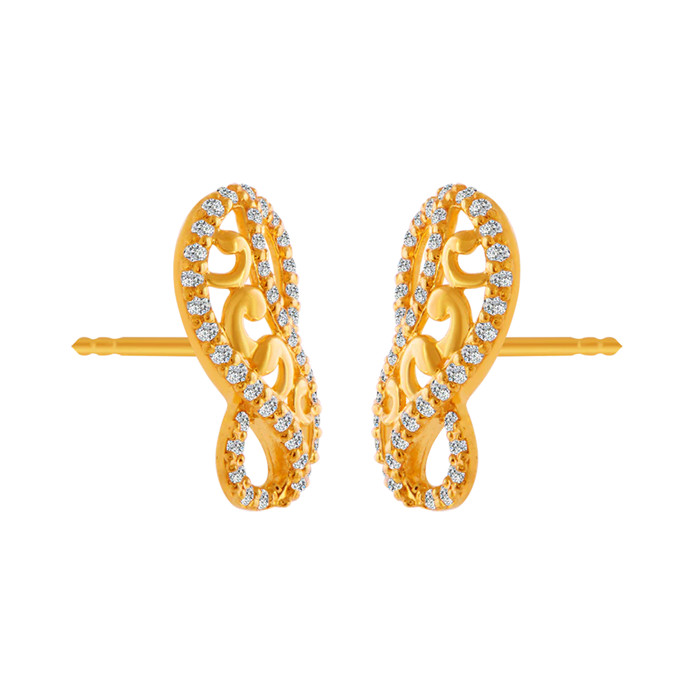22KT Yellow Gold And American Diamond Stud Earrings For Women - Image 3