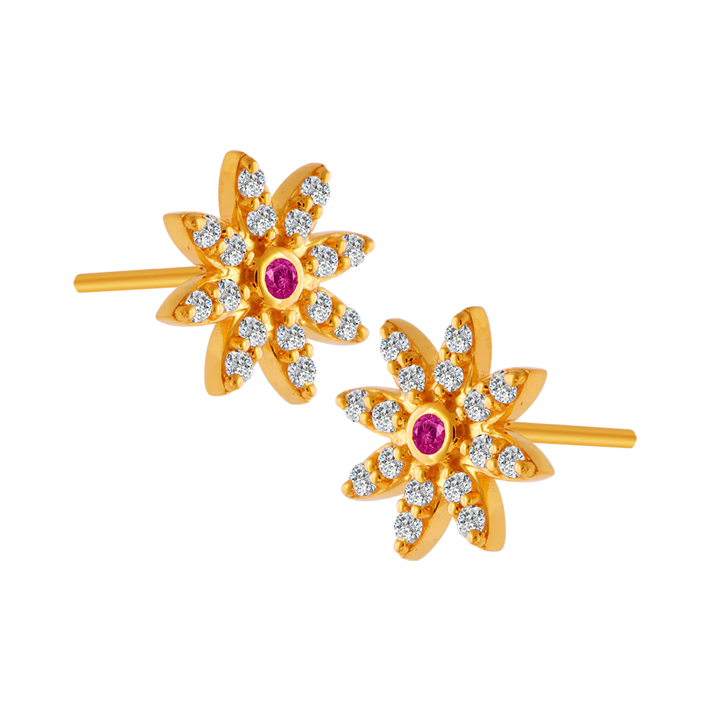22KT Yellow Gold And American Diamond Stud Earrings For Women - Image 3
