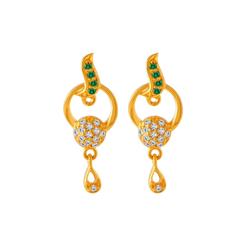 22KT Yellow Gold And American Diamond Stud Earrings For Women