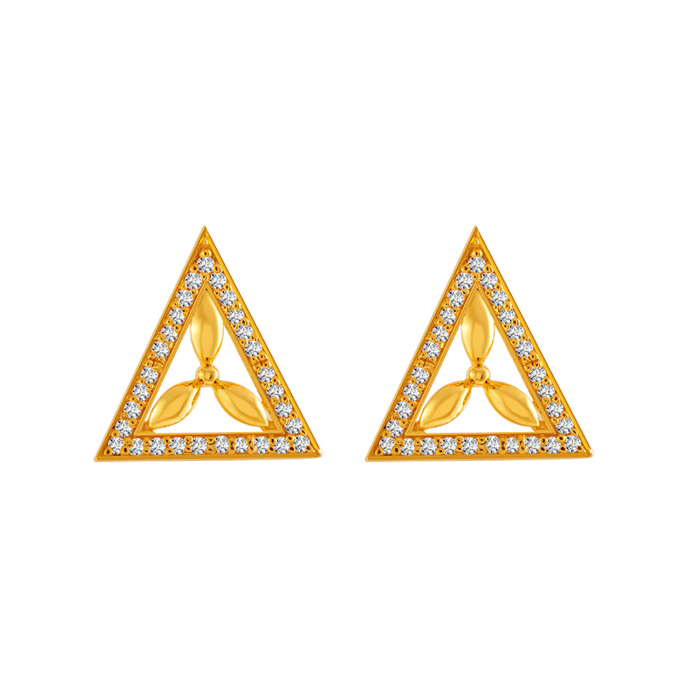 22KT Yellow Gold And American Diamond Stud Earrings For Women