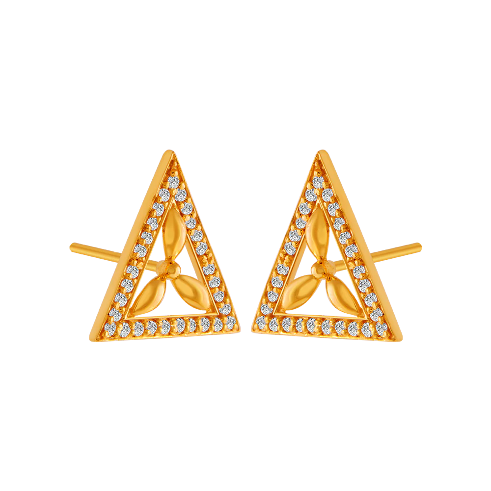 22KT Yellow Gold And American Diamond Stud Earrings For Women - Image 3