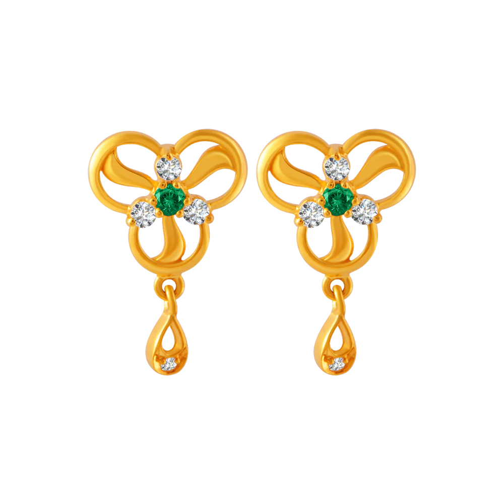 22KT Yellow Gold And American Diamond Stud Earrings For Women