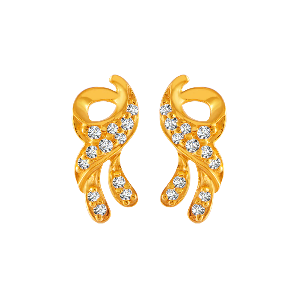 22KT Yellow Gold And American Diamond Stud Earrings For Women