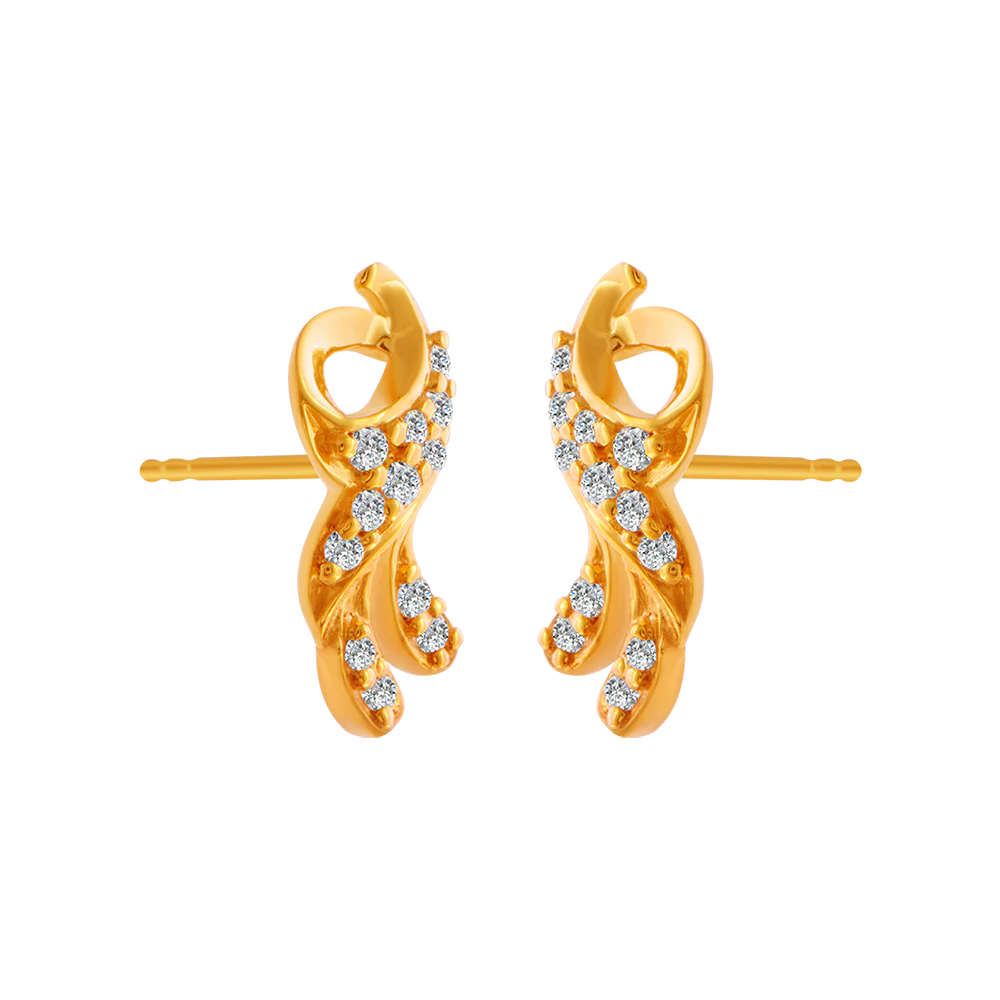 22KT Yellow Gold And American Diamond Stud Earrings For Women - Image 3