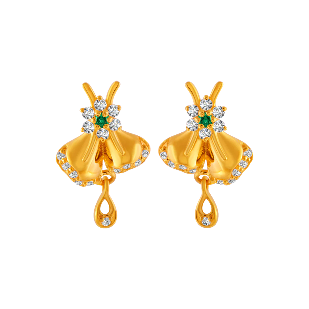 22KT Yellow Gold And American Diamond Stud Earrings For Women