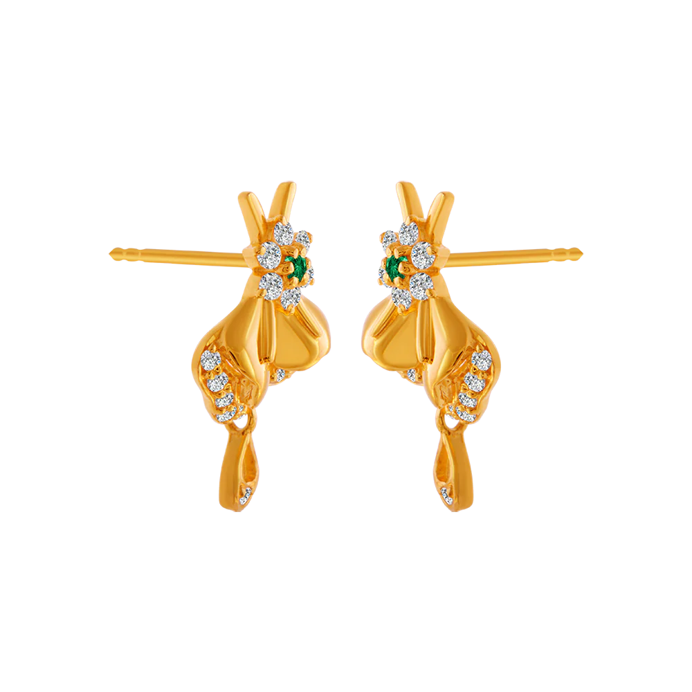 22KT Yellow Gold And American Diamond Stud Earrings For Women - Image 3
