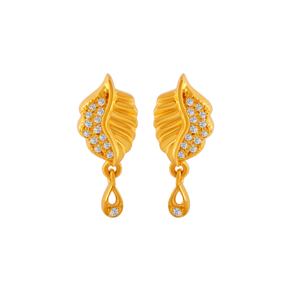 22KT Yellow Gold And American Diamond Stud Earrings For Women