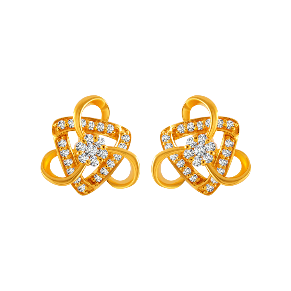 22KT Yellow Gold And American Diamond Stud Earrings For Women